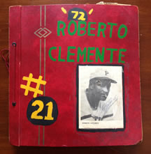 Photo of Lloyd Rieber's Roberto Clemente scrapbook from 1972
