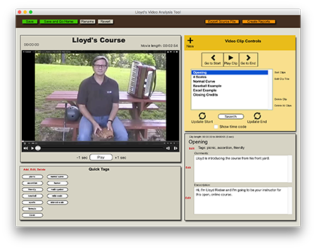 Screen shot of the video analysis screen
